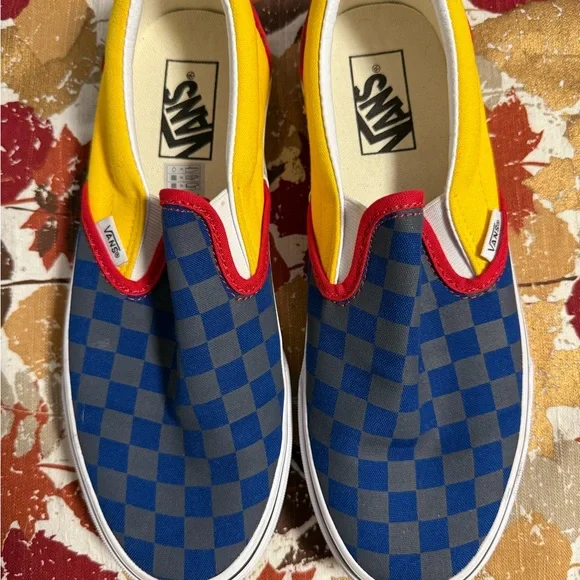 Vans Old Skool Rally Checkerboard Slip-On Shoes - Blue and Yellow - Picture 1 of 3